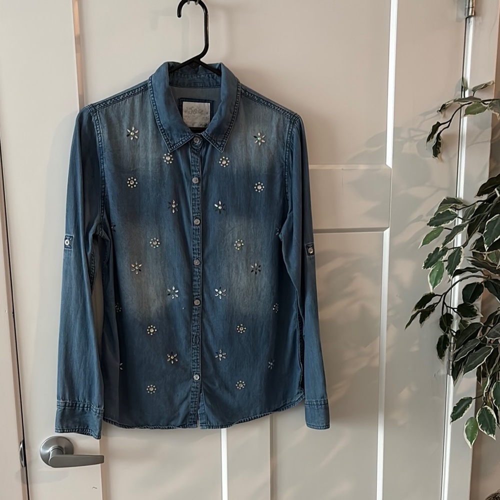 Justice Blue Button Down Shirt with Embellishments